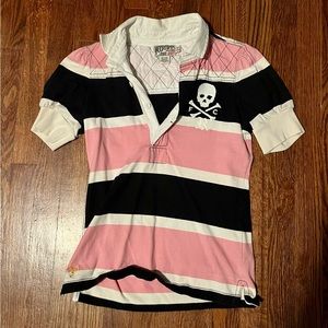 Ralph Lauren Rugby Polo. Pink and black stripes. Size small.
